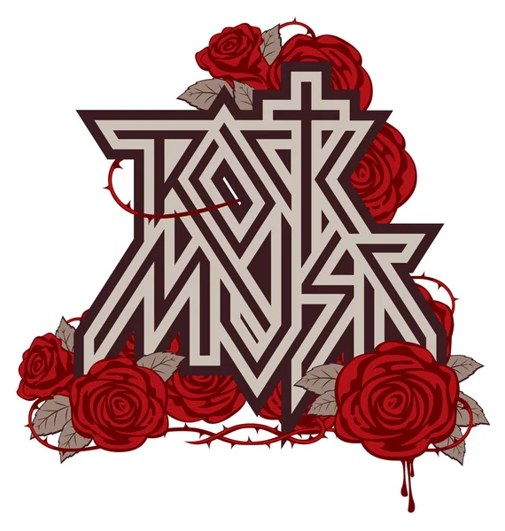 矢量标志摇滚音乐与红玫瑰和血液 — 图库矢量图片