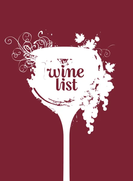 Pohár bor, a szőlő és a kifröccsenő borlap — Stock Vector