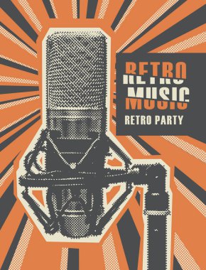 Retro müzik poster gerçekçi bir mikrofon ile