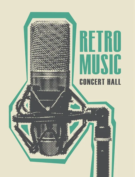 Retro music poster with a realistic microphone — Stock Vector