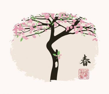 Bahar Çin yatay, çiçekli ağaç