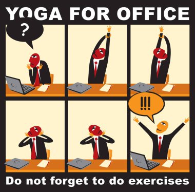 komik Yoga egzersizleri yapan bir işadamı ile