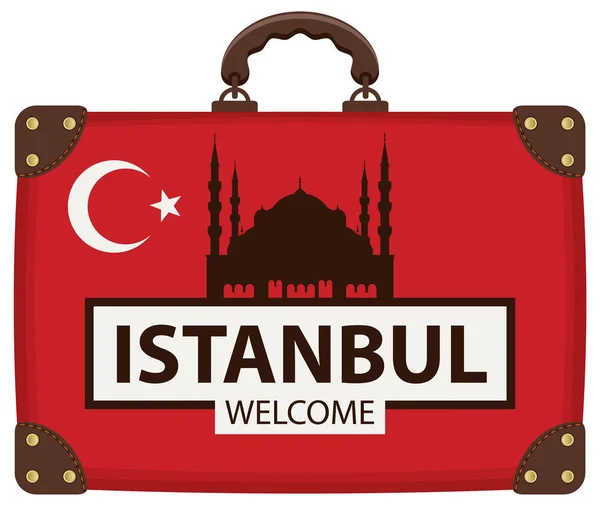 Bolsa de viaje con bandera turca y Santa Sofía — Vector de stock