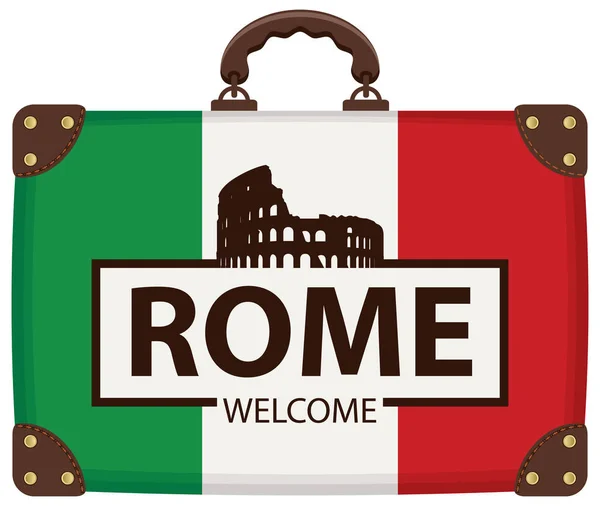 Olasz zászló és a Colosseum utazási bőrönd — Stock Vector