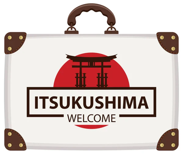 带日本国旗和牌坊门的旅行袋 — 图库矢量图片