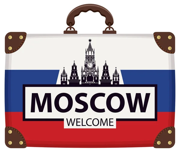 Maleta de viaje con bandera rusa y Kremlin — Vector de stock