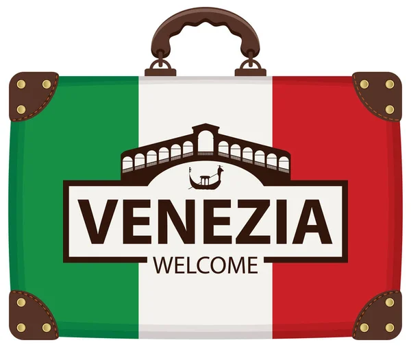 Reisetasche mit italienischer Flagge und Ponte di Rialto — Stockvektor