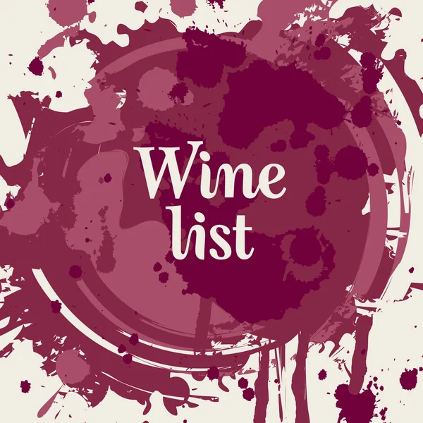 Carta dei vini vettoriale con macchie e spruzzi di vino — Vettoriale Stock