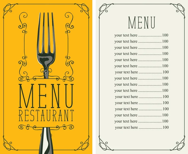 Menu de restaurante com lista de preços e garfo realista — Vetor de Stock