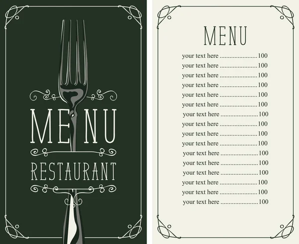 Menú de restaurante con lista de precios y tenedor realista — Vector de stock