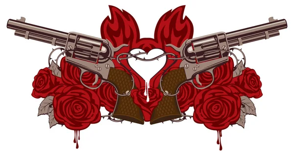 Πανό για το θέμα του έρωτα και του θανάτου με πιστόλια — Διανυσματικό Αρχείο