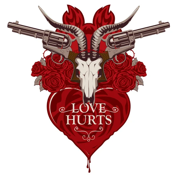 Banner with pistols on the theme of Love Hurts — Stock Vector