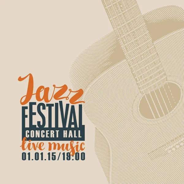 Cartel del festival de jazz de música en vivo con guitarra — Vector de stock