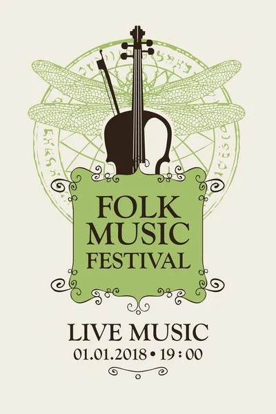 Folk music festival poster met viool en cello — Stockvector