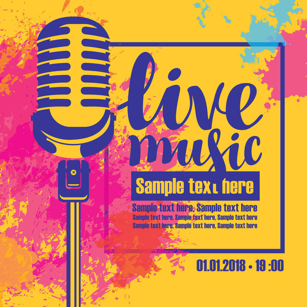 poster for a live music concert with a microphone