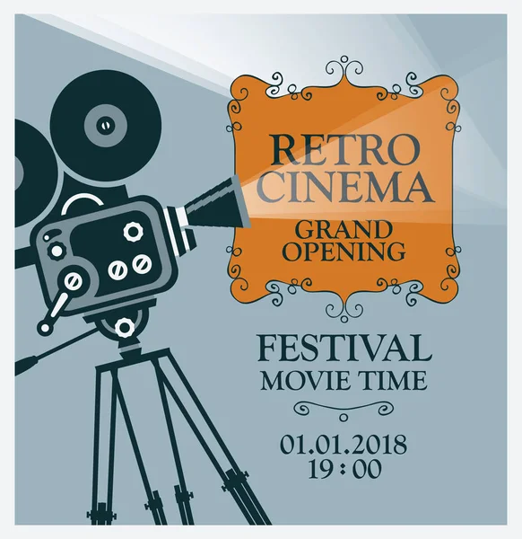 Cartel del festival de cine vectorial con cámara de película vieja — Vector de stock