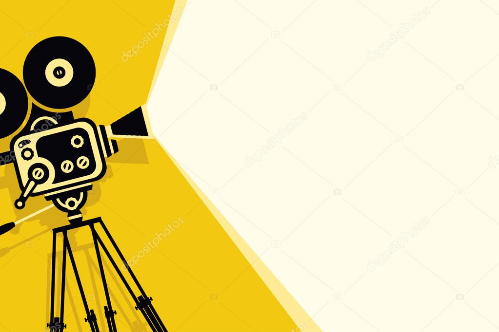 yellow background with vintage movie camera