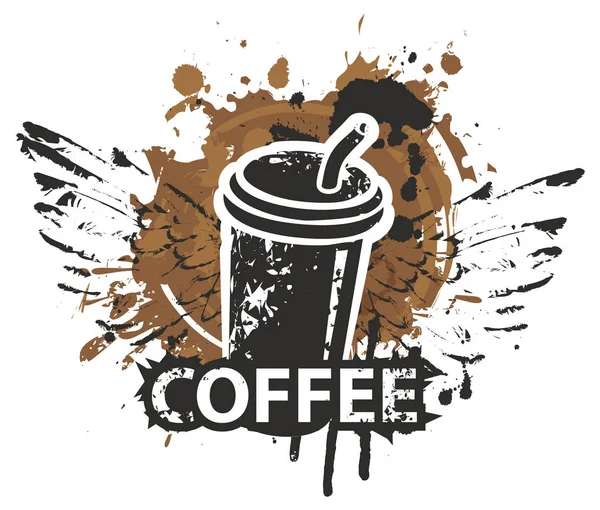 Engångspappersprodukter kaffe kopp med vingar och halm — Stock vektor