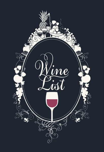 Bardak şarap, meyve ve yazıt ile şarap listesi — Stok Vektör