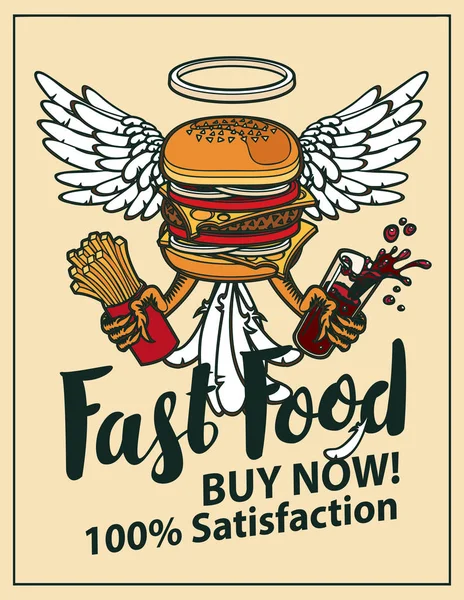 Bannière vectorielle avec hamburger aux ailes — Image vectorielle