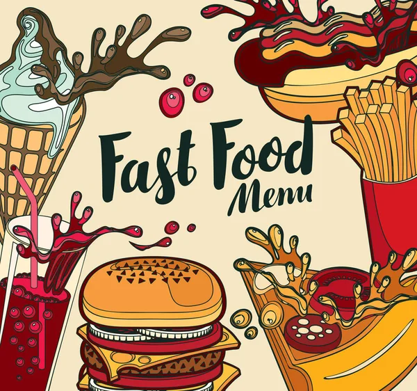 Capa de vetor para menu de fast food em estilo retro — Vetor de Stock