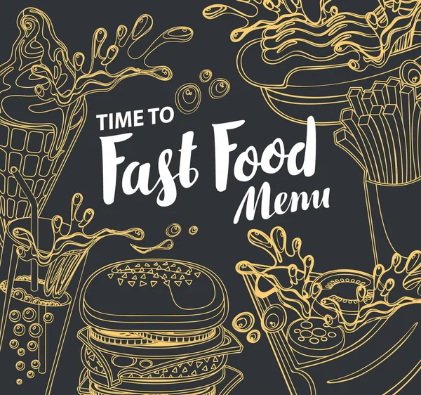 Copertura vettoriale per menu fast food in stile retrò — Vettoriale Stock