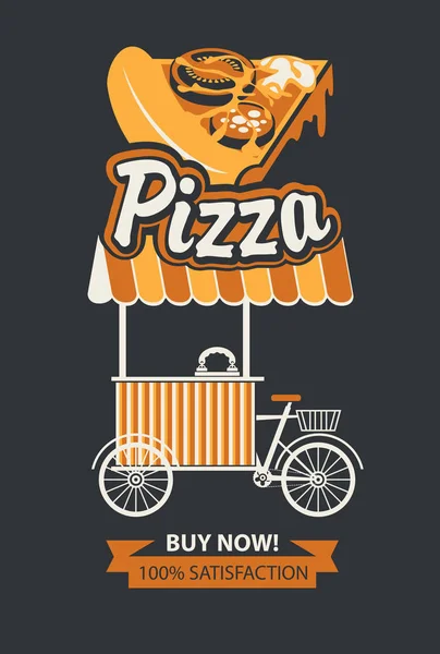 Mobile tray for selling pizza in retro style — Stock Vector