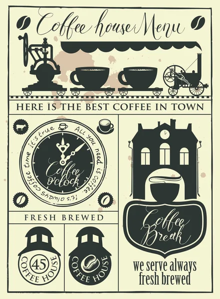 Retro set of design elements for a coffee house — Stock Vector