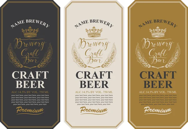 Étiquettes de bière avec épis et inscriptions de blé — Image vectorielle