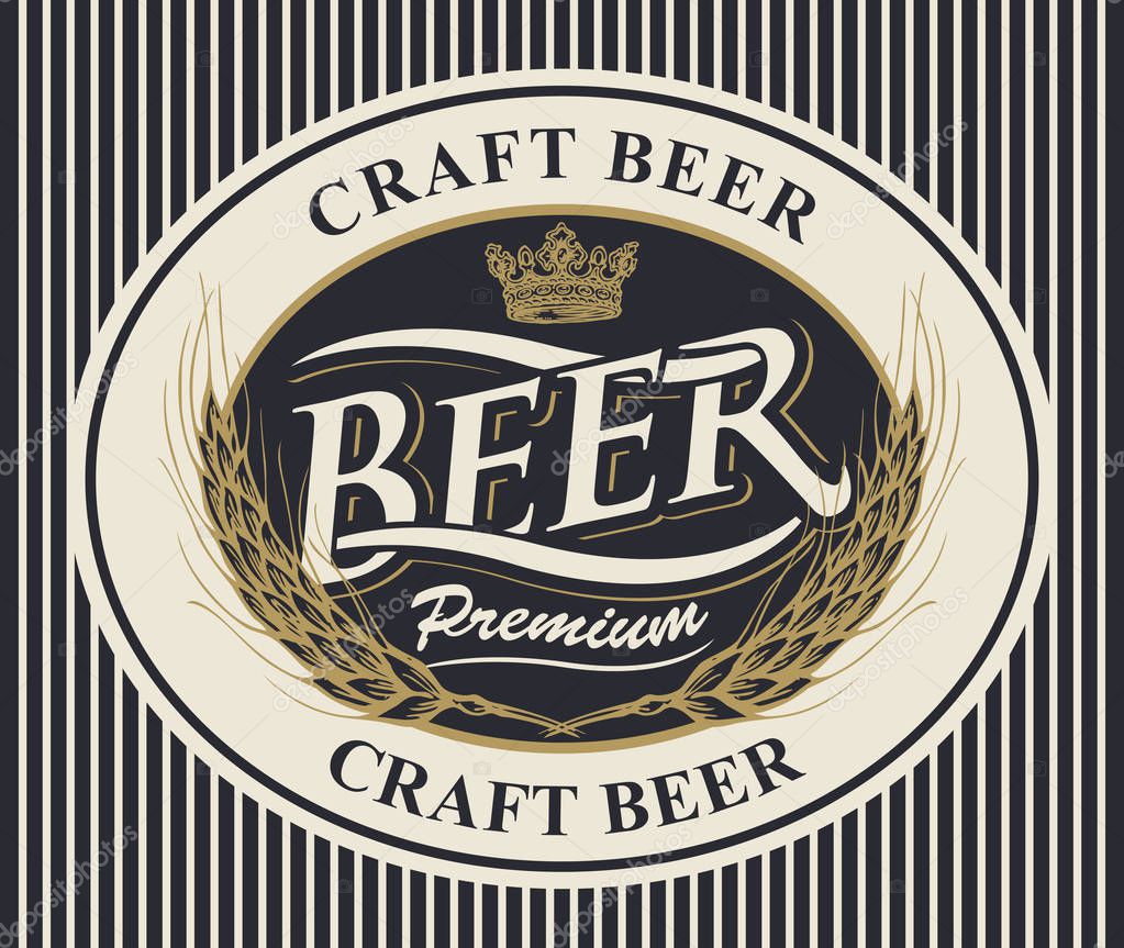 oval label for craft beer with ears of wheat