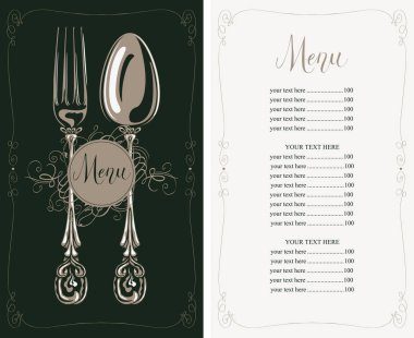 fiyat listesi, çatal ve kaşık Restoran Menü