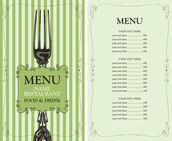 Restaurant menu with price list and fork — Stock Vector