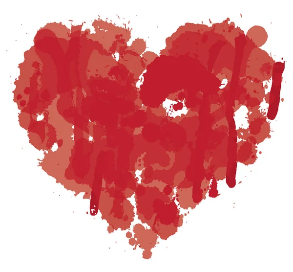 Watercolor abstract heart with splashes of blood — Stock Vector