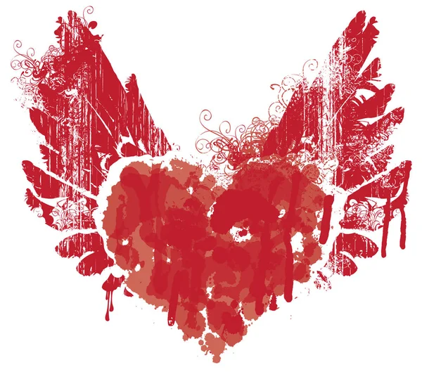 Coeur abstrait et ailes avec éclaboussures de sang — Image vectorielle