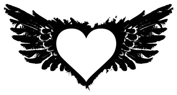 Corazón volador abstracto blanco con alas negras — Vector de stock