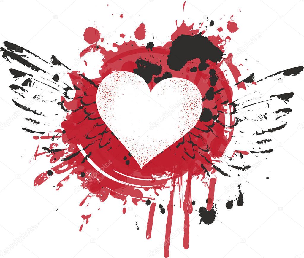 abstract heart and wings with splashes of blood