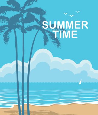 Avuç içi ve yelkenli ile yaz tropikal deniz manzarası