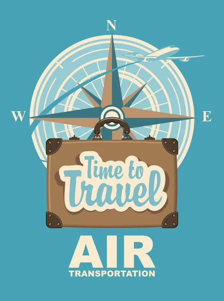 Banner com avião, mala de viagem e bússola —  Vetores de Stock
