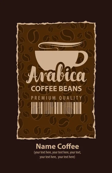 Etiqueta para grãos de café com copo e código de barras — Vetor de Stock