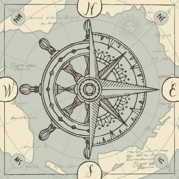 風配図、古いコンパス船ホイールとバナー — ストックベクタ