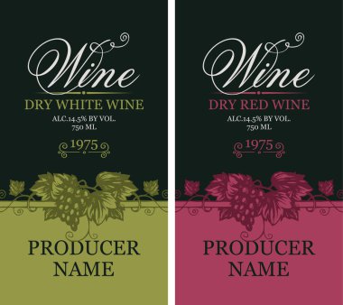 set of wine labels with bunches of grapes clipart