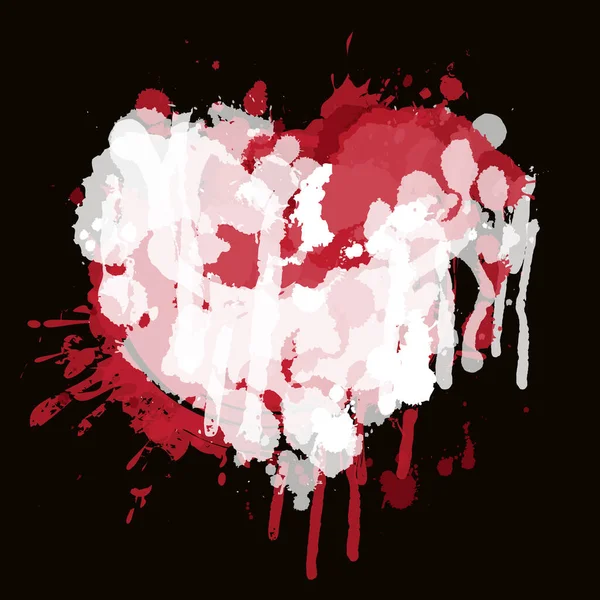 Aquarelle coeur abstrait avec des gouttes rouges et blanches — Image vectorielle