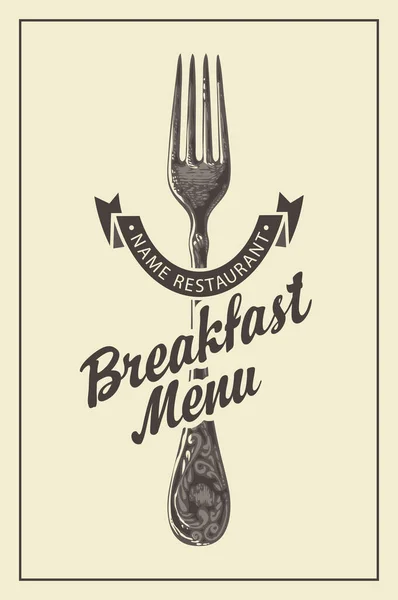 Snídaňové menu pro restauraci s ručně kreslenou vidličkou — Stockový vektor