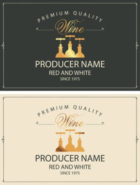 Altın şişeli iki vektör şarap etiketi.