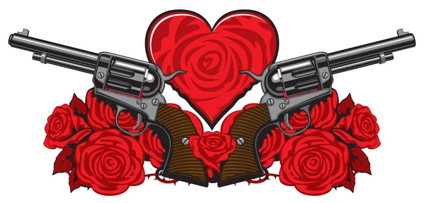 Знамя на тему любви и смерти с пистолетами — стоковый вектор
