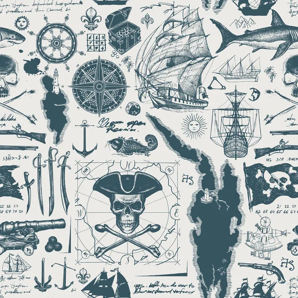 海盗主题的老式无缝背景 — 图库矢量图片