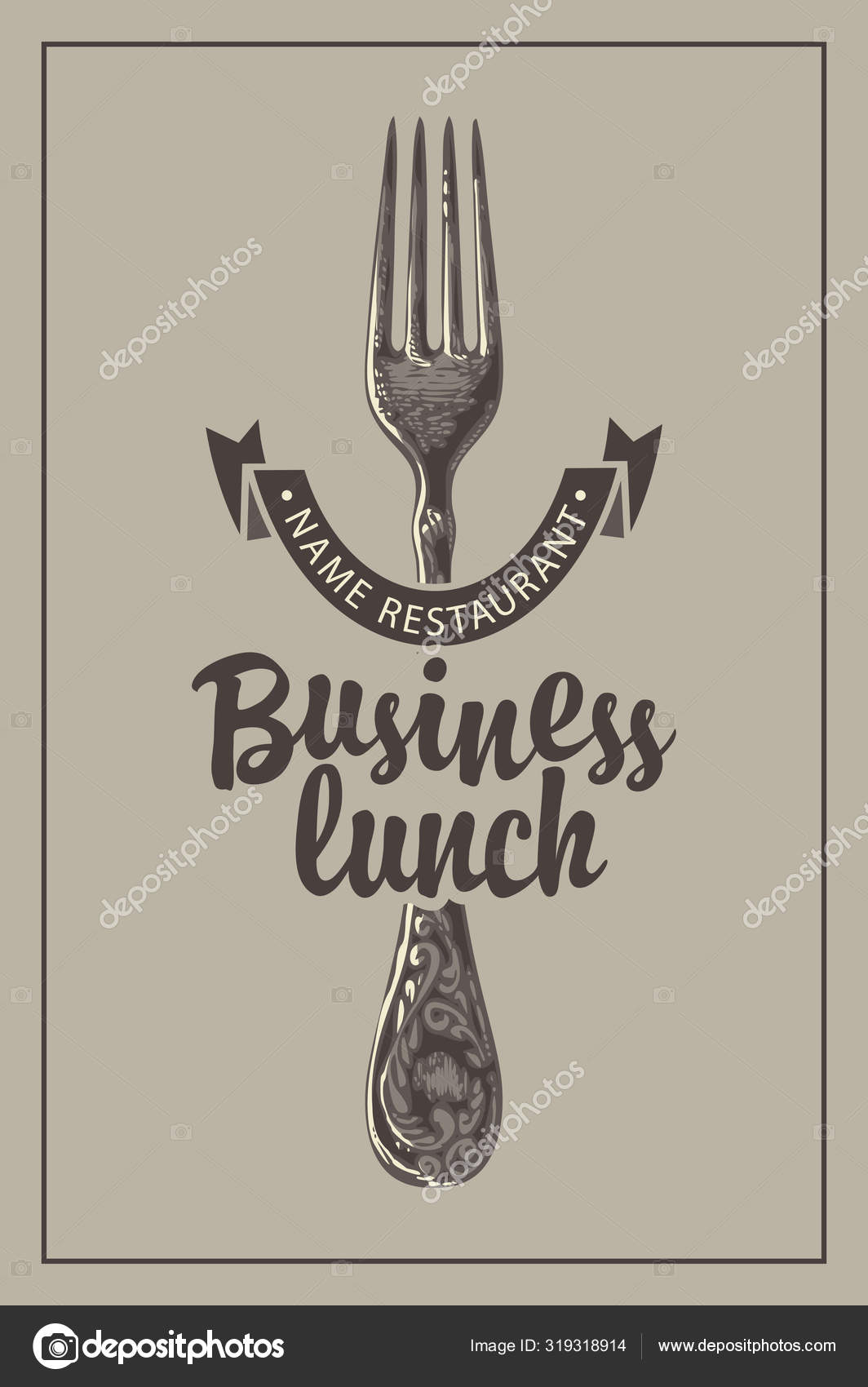 Business lunch menu with a hand drawn fork Stock Vector by