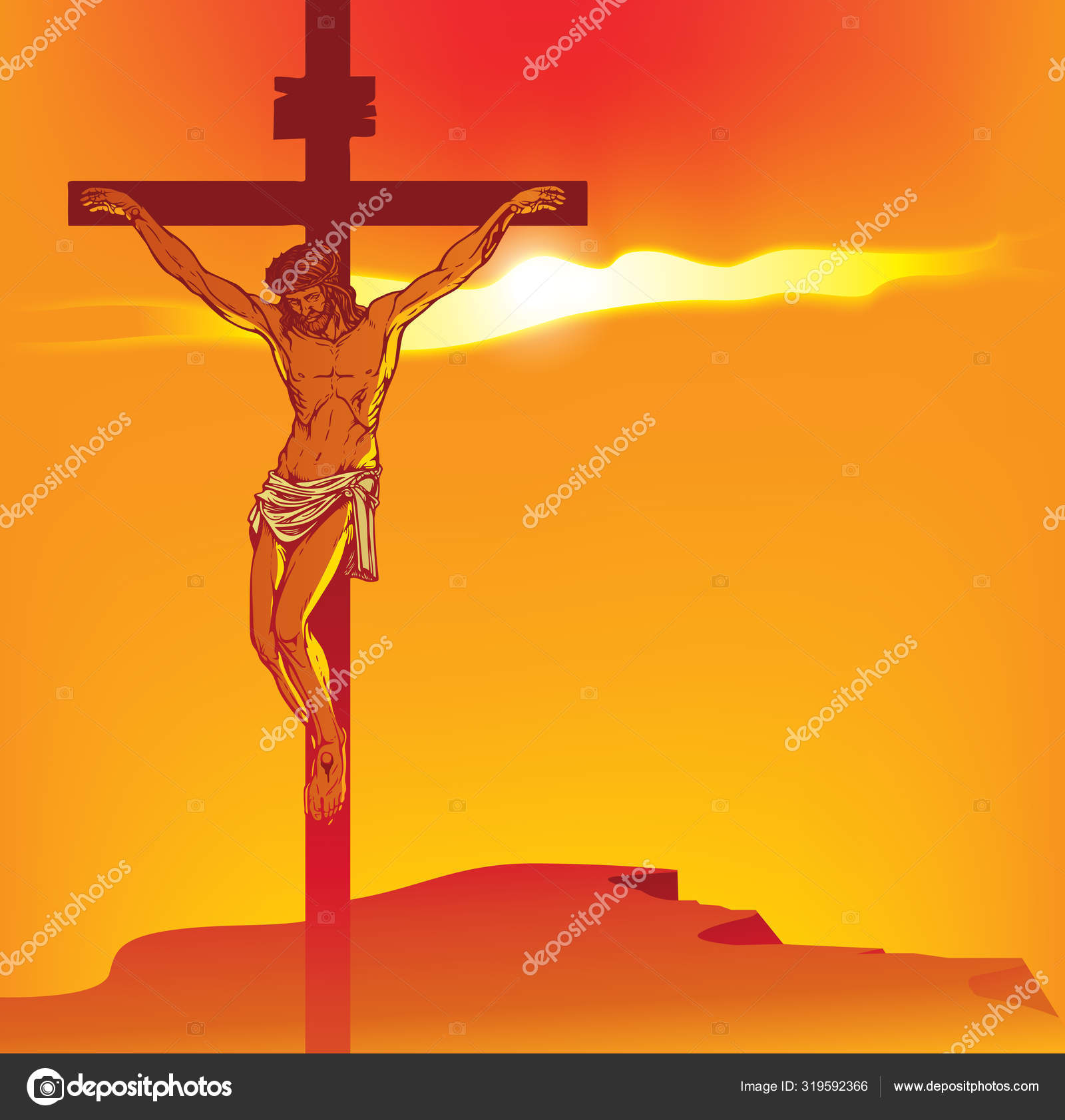 Banner med Jesus Kristus korsfestet på korset stockvektor © paseven  #319592366, image size:1600x1683