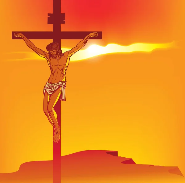 Estandarte con Jesucristo crucificado en la cruz — Vector de stock