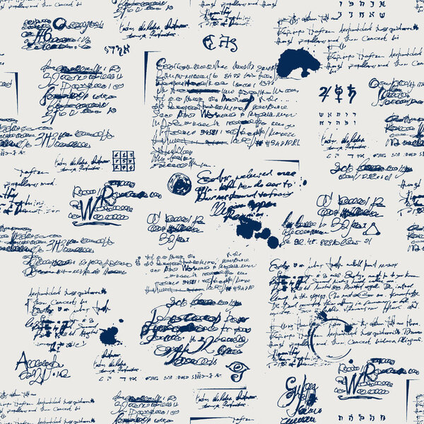 seamless pattern with illegible scribbles and blots